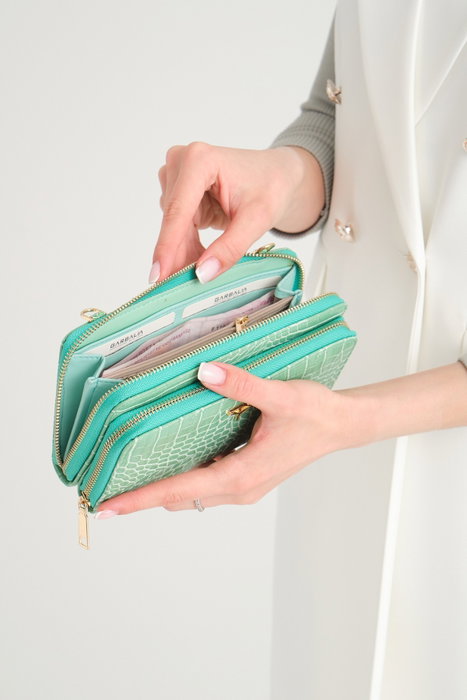 Zoozie Bags Cartera Verde Mar de Cuero PU para Mujer con Compartimentos y Cierre de Seguridad, Elegante y Duradera
